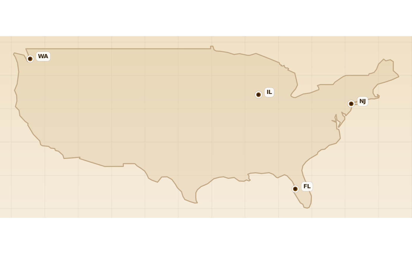 Map showing distribution center locations